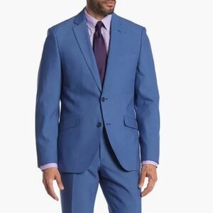 Hoxton Blue Solid Two Button Notch Lapel Slim Fit Jacket